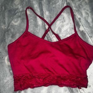 Cross back double lined bralette, pink.